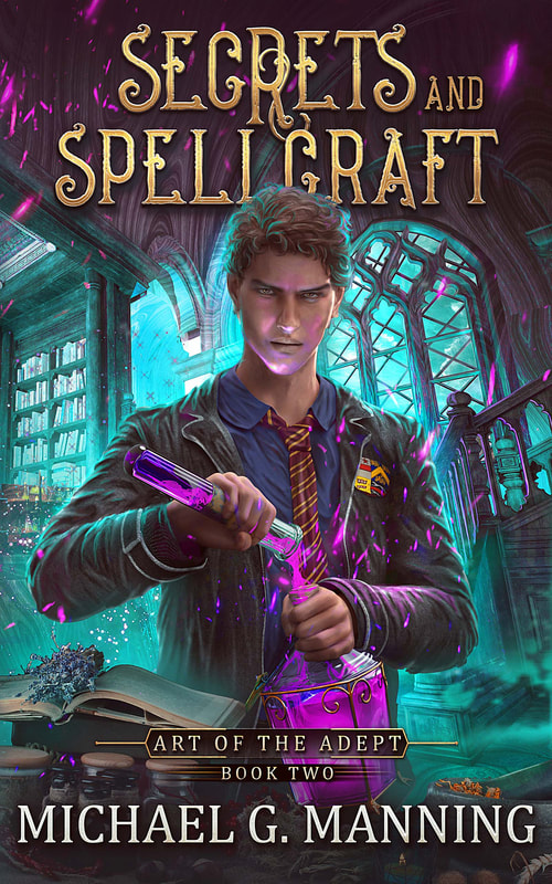 An alchemist mixing potions.