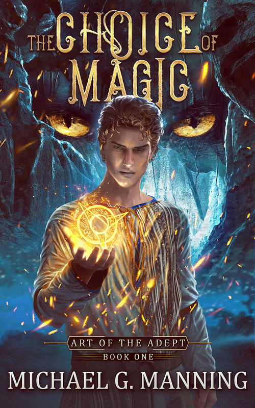 A young man holding a glowing spell.