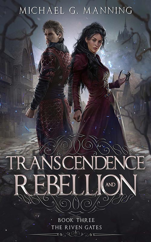 Twin wizards, one male and one female, stand back to back with serious expressions.